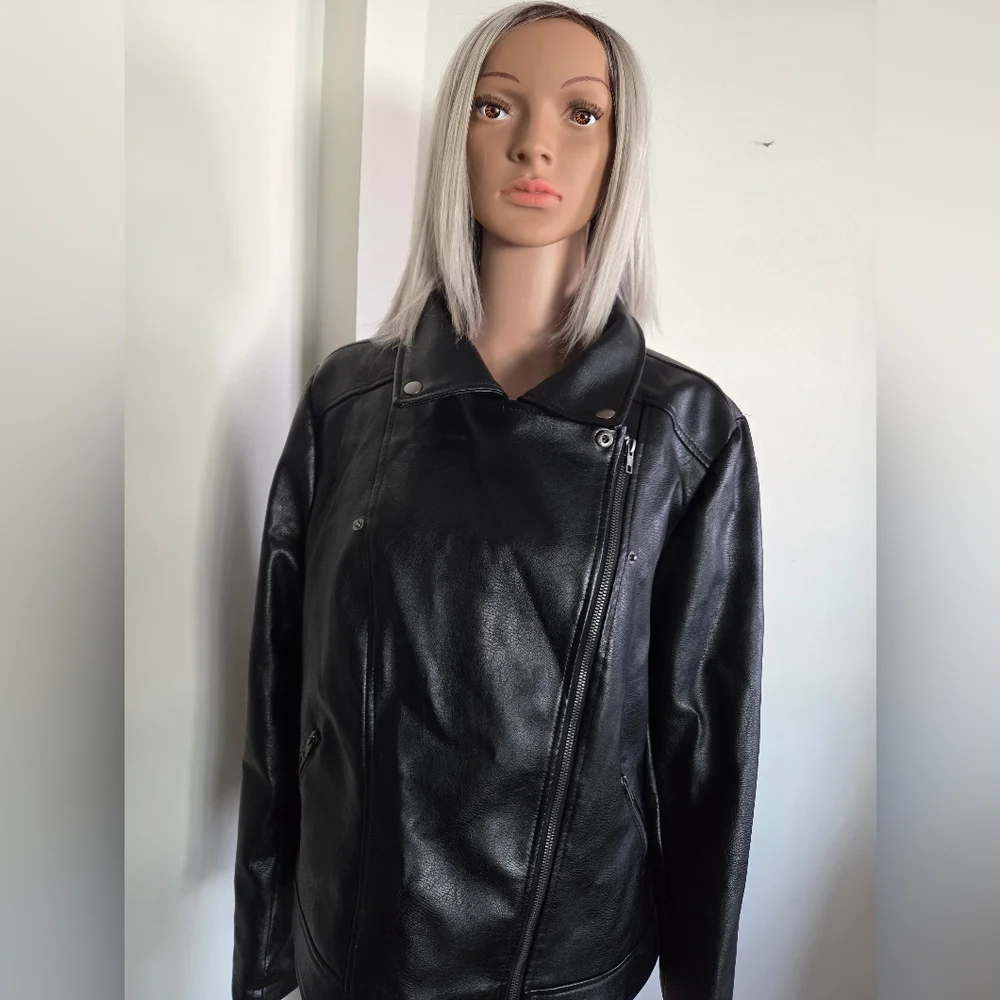 Forever 21 Black Faux Leather Jacket Size 2X - Picture 3 of 11